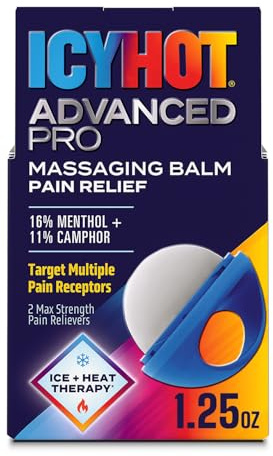 Icy Hot Advanced PRO Pain Relief Massaging Balm, Fast-Acting Max Strength Pain Relief With Menthol 16% and Camphor 11% for Backaches, Joints, Muscle Strains and Arthritis, Essential Oil Scent, 1.25 oz