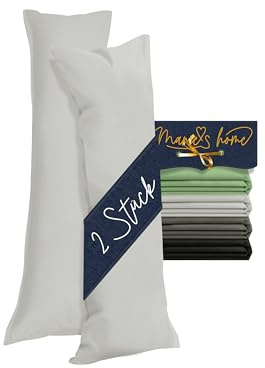 Marie´s Home 2er Pack Seitenschläfer Kissenbezug, 40 x 145 cm, Silber | 100 % Baumwolle, Reißverschluss, Öko-Tex Standard 100, hautsympathisch, pflegeleicht, waschbar bis 60 °C