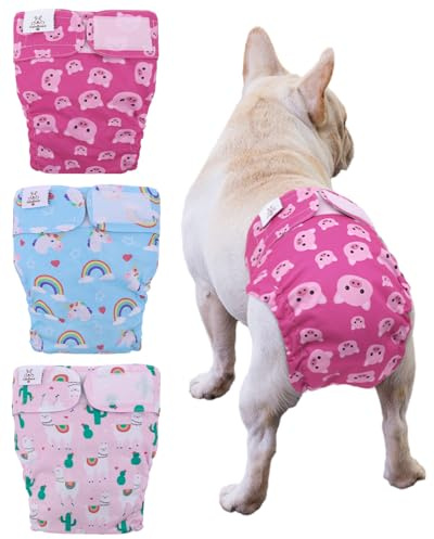 CuteBone Washable Dog Diapers Female No Tail Hole 3 Pack Reusable Doggie Period Training Pants for Docked-Tail Frenchie French Bulldog Boston Terrier Without Tail WWD15M