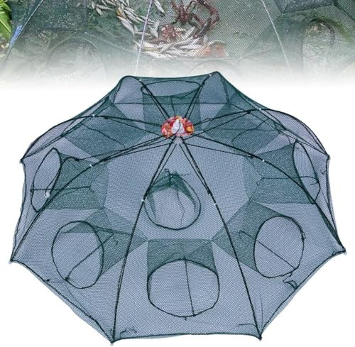 Giurui Foldable Fishing Trap, 12 Holes, Aluminium Frame, Nylon Net, Zipper Closure, Modern Style, Fishing Technique: Cast Net, Perfect for Catching Fish, Shrimp, Crab, Crawfish