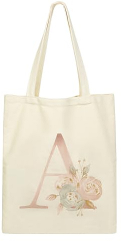 Moorle Tragetasche Personalisiert mit Namen, Initialen Baumwolltasche Frauen, Initial Canvas Tote Bag, Einkaufstaschen und Stofftaschen mit Buchstaben, Personalisierte Canvas Tragetasche für Frau Mama