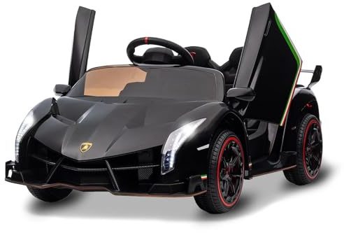 Kinder Elektroauto, 12V Lizenziertes Lamborghini Venono Elektroauto Mit Fernbedienung, Scherentür, 3 Geschwindigkeiten, Led-Scheinwerfer, Schaukeln Und Musik, Elektroauto Kinder Ab 3 Jahre, Schwarz
