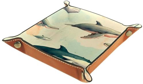 Handbemalter Wal-, Meerestier-Organizer, zusammenklappbar, dickes PU-Leder, braunes Leder, für kleine Schmuckstücke, Süßigkeiten, Schlüssel, Aufbewahrungsbox, Dekoration