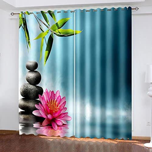 Gardinen Wohnzimmer Modern Mit Ösen 3D Rote Blumen Kieselsteine Zen Vorhang Blickdicht Verdunkelung Verdunklungsvorhänge 2Er Set H 210 X B 220 cm Thermovorhang Hitzeschutz Schlafzimmer Kinderzimmer