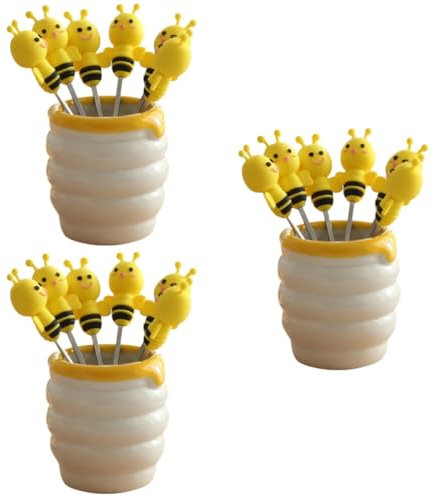 Garneck 21pcs Cocktail Sticks Set Fruit Forks Ceramic Holder Party Picks for Appetizers Dessert Forks for Daily Use