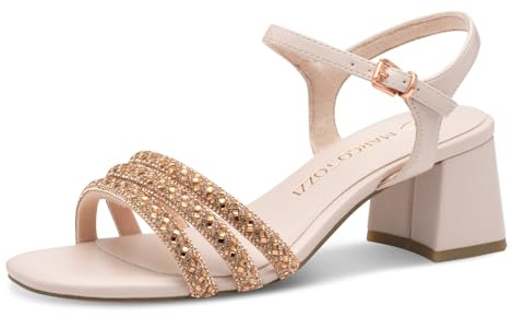 MARCO TOZZI Damen Sandalen mit Absatz Runde Spitze Elegant, Beige (Powder), 40 EU