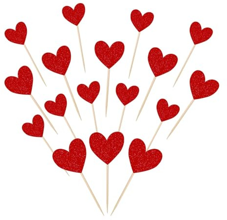 30 Stück Liebe Herz Cupcake Toppers Glitzer Gemischte Größe Verlobung Tortendeko Hochzeit Kuchen Deko für Jahrestag Braut Party Geburtstag Valentinstag Party Kuchen Dekorationen Rot