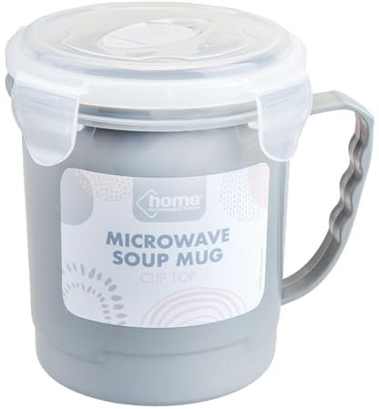 VFM – Tasse à soupe grise de 700 ml avec couvercles, passe au micro-ondes, au micro-ondes, au lave-vaisselle, pour la maison et le bureau, 12 cm, gris
