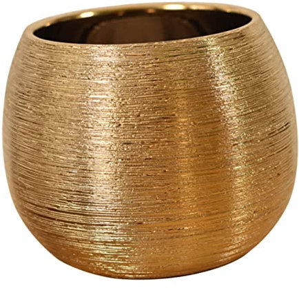 CIYODO Pot De Fleurs Céramique Dorée Jardinière Ronde pour Plantes Succulentes Intérieur Extérieur Ornement Élégant pour Salon Et Bureau