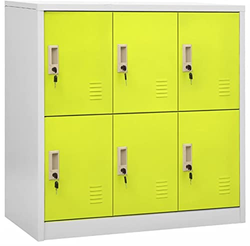 IKAYAA Spind Schrank Schließfachschrank mit 6 Fächern Metallspind Abschließbar Umkleideschrank Lagerschrank Spind Metallschrank Wertfachschrank Schließfach Stahl Hellgrau und Grün 90 x 45 x 92,5 cm