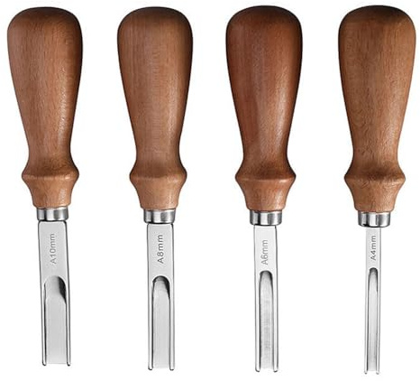 Paquete de 4 herramientas de disco de borde de cuero, 4/6/8/10 mm, cuchillo de cuero biselado con mango de madera para manualidades de cuero
