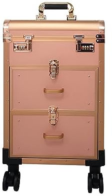 Generisch Kosmetikkoffer, Rollkoffer mit Schubladen, professioneller großer Kosmetiktrolley mit Zahlenschlössern, Kosmetik-Aufbewahrungs-Organizer, Make-up-Koffer für Reise-Make-up/Nagelkunst