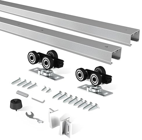 BarnBase 6FT Pocket Door Track Kit, Spliced Aluminum, Quiet & Smooth Sliding, Suitable for Door Width 24-36, Easy to Install