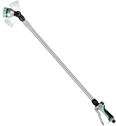 Restmo Canne d'Arrosage Télescopique 92-152 cm, Longe Pomme Métallique avec Tête Pivotante 180°, 7 Motifs de Pulvérisation, Baguette Magique pour Jardinières Suspendues et Arbustes, Bleu-Vert