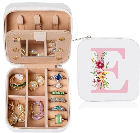 Schmuckkästchen Reise, Schmuckkasten Klein, Schmuckaufbewahrung mit Spiegel, Schmuck organizer, Geburtstag Geschenkidee für Frauen Mama Tante Lehrerin Mädchen Tochter Schwester Freundin Kollegin (E)