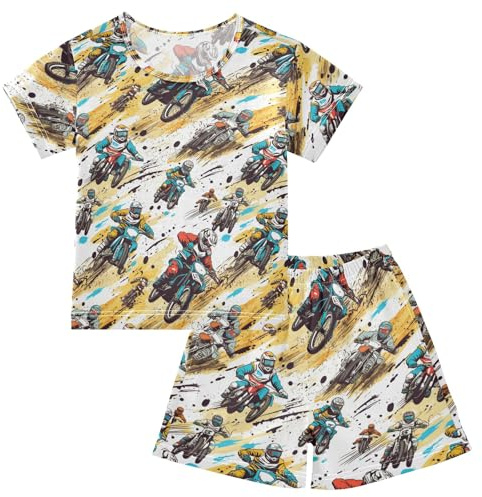 OWFKAY Boys Girls Pajamas Sets Unisex Short Sleeve Top and Pants Sleepwear 5Y-15Y, -321- Motorbike 8Y