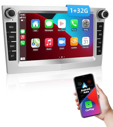 ESSGOO 1+32G Drahtloses Carplay und Android Auto Autoradio Für Vauxhall Opel Corsa C/D Zafira B Astra H Zafira b Meriva Vivaro Signum Combo mit 7 Zoll Touchscreen Bluetooth FM RDS GPS WiFi Silber