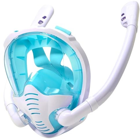 LCQSYE Tauchmasken Vollgesichts-Schnorchelmaske, 180 ° Panoramasicht, Silikon, Dry Top, Schnorcheln, Tauchen, Schwimmbrille Schnorchelmaske(WhiteGreen,L/XL)