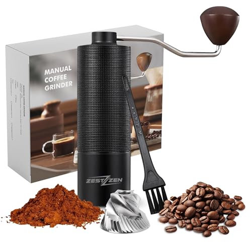 ZESTZZEN Manual Coffee Grinder – Portable Conical Burr Hand Grinder with Adjustable Settings & Double Bearings – Stainless Steel Coffee Mill for Espresso, French Press, Travel & Camping Gift