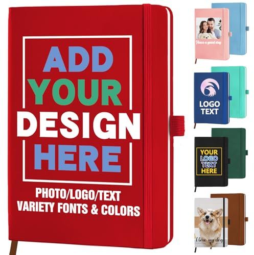 STREADVE Personalised Notebook Journal with Logo Photo Custom Notepad for Women Men College Ruled Notebooks Design Leather Lined Journals Gift for Work School Business Church