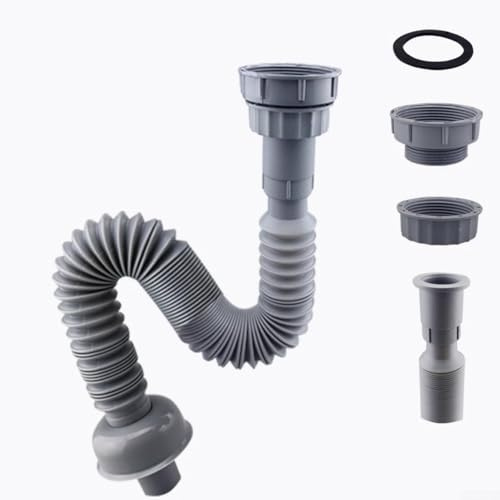 HEBEOT Tubo Flessibile per Scarico Lavello Espandibile, ABS, 32Mm, 45Mm, 56Mm, 1 Count, Grigio