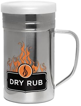 Outset Stainless Steel Dry Rub Shaker With Lid, 13oz Seasoning Dispenser