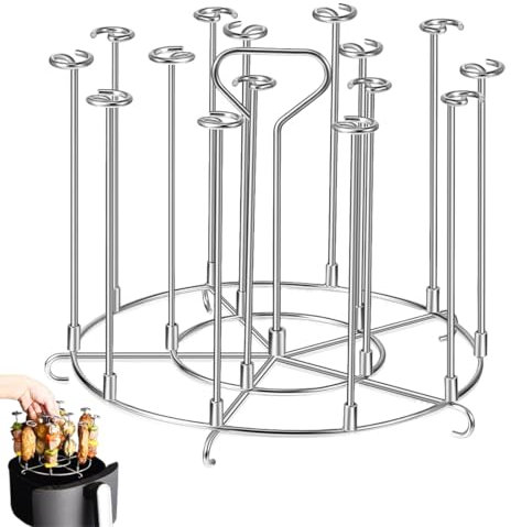 Yiomxhi Rejilla para Freidora de Aire, Accesorios Air Fryer de Acero Inoxidable, Soporte para Parrilla Multiusos con 15 Brochetas Compatible con Ninja para Asar Cocinar