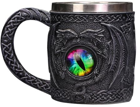 Dragon Eye Beer Mug - Personalised Coffee Mug in the Shape of, Statue of - Stainless Steel Beer Taasse in Resin Hand Painted for Birthday Gift