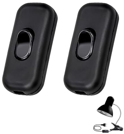 2 pezzi interruttore lampada da tavolo, interruttore bipolare nero con cavo in linea 6 A 250 V, per lampade e piccoli elettrodomestici, bilanciere di materiale