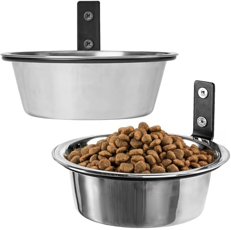 Wall Mounted Dog Bowls, 8 Inch Metal Elevated Pet Bowls for Medium Dogs, Set of 2 with Heavy-Duty Stands, Stainless Steel, Adjustable Height, Easy Installation, Ideal for Dry & Wet Food
