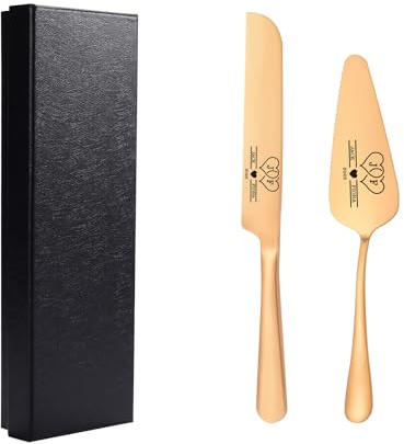Gaosh Personalisiertes Tortenmesser Set mit Gravur Namen Edelstahl Tortenheber Tortendeko Hochzeit für Brautpaar Geschenke für Hochzeit Verlobung Jahrestag Geburtstag Party (Roségold)