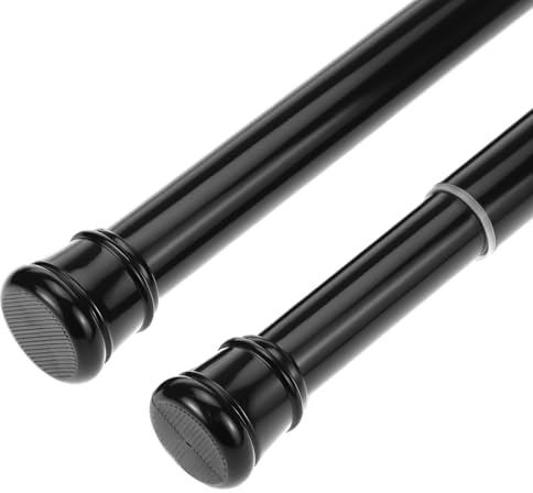 QWORK® Bastone Tenda a Pressione 50-80 cm, Nero, Multiuso per Bagno, Finestre e Armadi - Asta per Tenda Telescopica Senza Fori