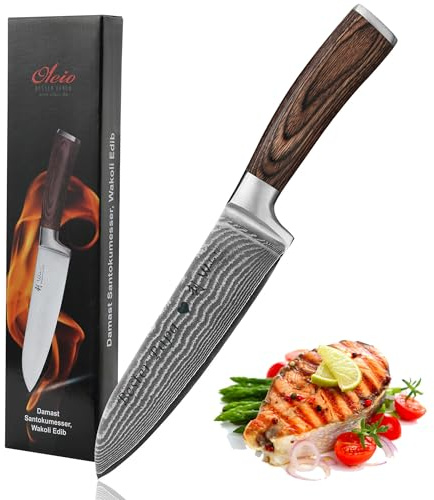 Wakoli EDIB Damastmesser Santoku mit Gravur – Personalisiertes Messer, 17 cm Klinge aus 67 Lagen Damaststahl (VG10-Kern), Pakkaholzgriff – Scharfes Küchenmesser Geschenk, Geschenkverpackung