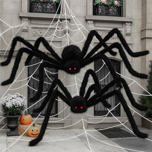 Axinyijia Ragno Gigante Halloween Decorazioni Esterno, 150 cm + 125 cm Ragno Finto Peloso Nero Realistico, Ragni Spaventosi Addobbi Halloween (125cm+150cm)