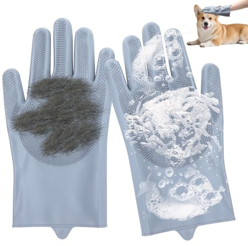 TMZELOA Haustier Fellpflege Handschuhe, Silikon Bürsten Handschuhe Haustier Fellpflegehandschuh Fellpflege Handschuh aus Silikon für Hunde Katzen Katzenhandschuh für Deshedding Baden und Massieren