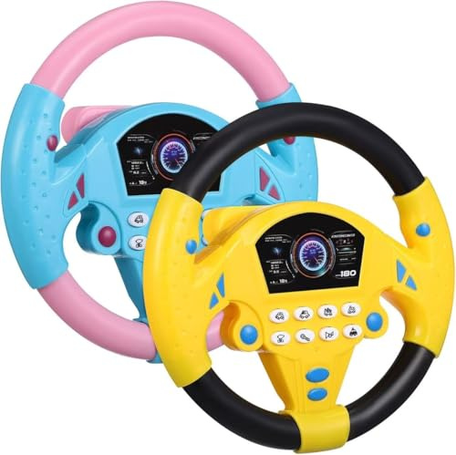 VOSCHOIX 2PCS Kids Steering Wheel Toy，Plastic Multifunctional Simulated Driving Controller Early Education Wheel Toy with Light Music for Kids