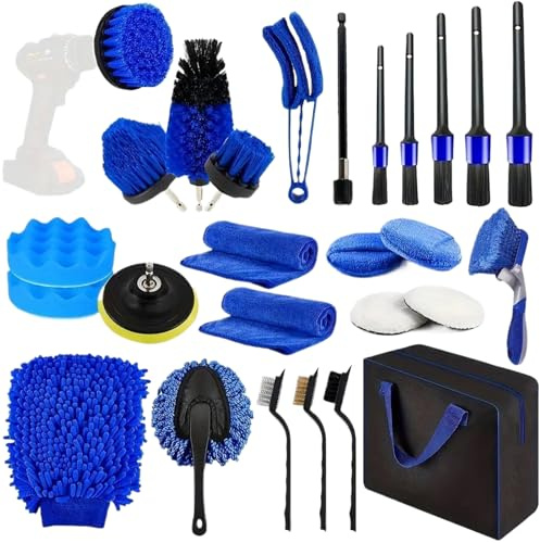 Syengery Kit de Limpieza para Coche | Set de Plumero para Interior del Vehículo | Kit Multifuncional de Lavado Interior y Exterior para Coche en Garaje y Hogar