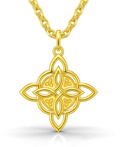 Only faith Collier avec nœud de sorcière celtique, acier inoxydable 316L, chaîne longue 60 et 70 cm, amulette breloque 32 mm, hypoallergénique, unisexe pour homme et femme