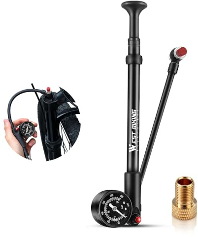 LINGHUANG Hochdruck Dämpferpumpe 300 PSI Max, Fahrrad Gabelpumpe Pumpe für MTB, Rennrad Federgabel Hinterradaufhängung und Reifen, Tragbare Minipumpe mit Entlüftungstaste und Manometer