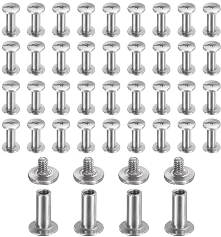 QUARKZMAN Chicago Screw M2x8mm 3mm L Metall Phillips Nagel Nietbolzen 40set | Binding Post Schrauben für DIY Ledergürtel Tasche Handwerk Buchbinderei Silber