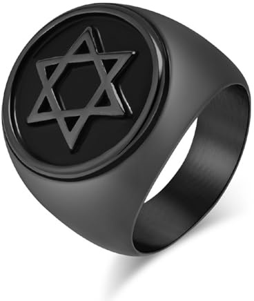Bague à l'Étoile de David avec Signification Religieuse Juive Or/Argent/Noir Bijoux de Sceau en Acier Inoxydable Supernaturel