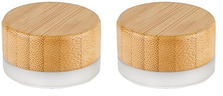 Lot de 2 mini pots à cosmétiques en verre dépoli avec couvercles en bambou rechargeables pour crème visage baume à lèvres pommades 5 ml