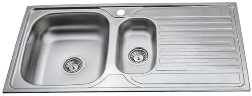 Évier de cuisine en acier inoxydable 100 x 50 cm – Double évier 1,5 bac – Avec égouttoir et siphon – Avec trou pour robinet