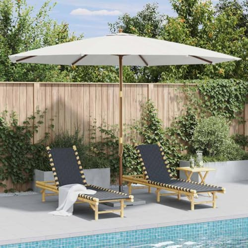 INLIFE Parasol d'extérieur avec mât en Bois 350 cm Blanc Sable