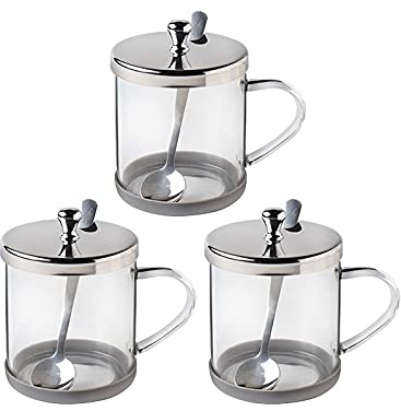 Kryddburk kryddbehållare, kryddställ klarglas sockerskål set med lock serveringssked saltkruka peppar förvaringsburk kryddkruka dispenser