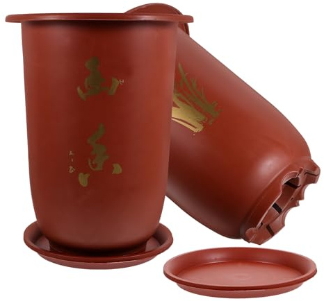 Veemoon Set da 2 Vasi da Fiori per Piante da Interno in Resina con Fori di Drenaggio Fioriera per Orchidee con Sottovaso Integrato Vaso da Vivaio per Coltivazione e Cura delle Piante