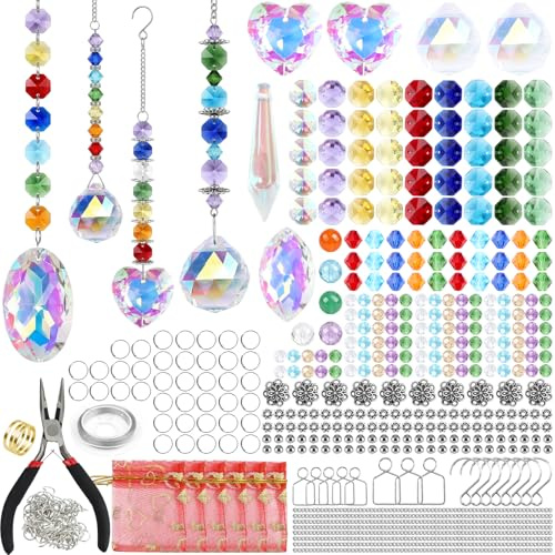 460PCS DIY Sun Catchers Making Kit, Crystal Suncatcher Kit with Prism Beads & Chains, Sun Catcher Crafts Kit for Adults for Window Decoration, Indoor Outdoor Hanging Rainbow Home, Garden Decor