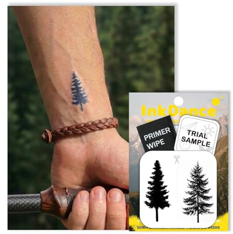 InkDance Semi-Permanent Tattoo, Tiny Pine Tree, Long Lasting Temporary Tattoos, Waterproof Plant-Based Ink, Lasts 1-2 Weeks, Color Develops in 24 Hours MNF173, Set of 2