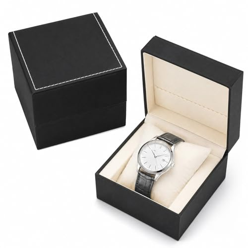 Amexo Scatola per Orologi Custodia per Orologio in Pelle PU Cassa per Orologio Singola Scatola Porta Orologi con Cuscino Rimovibile Porta Orologi da Viaggio Scatola Regalo per Uomo Donna, Nero (B)