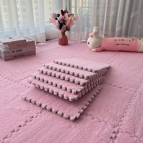 Paquete de 10 tapetes de espuma de felpa entrelazados, azulejos de rompecabezas de franela suave para niños que gatean, para facilitar las piezas de alfombra de bricolaje, azulejos lavables para